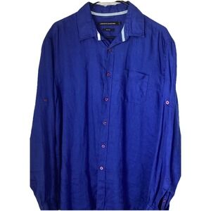 LAFAYETTE Collection 100% Linen Cobalt Blue Size Large Tunic Blouse women's